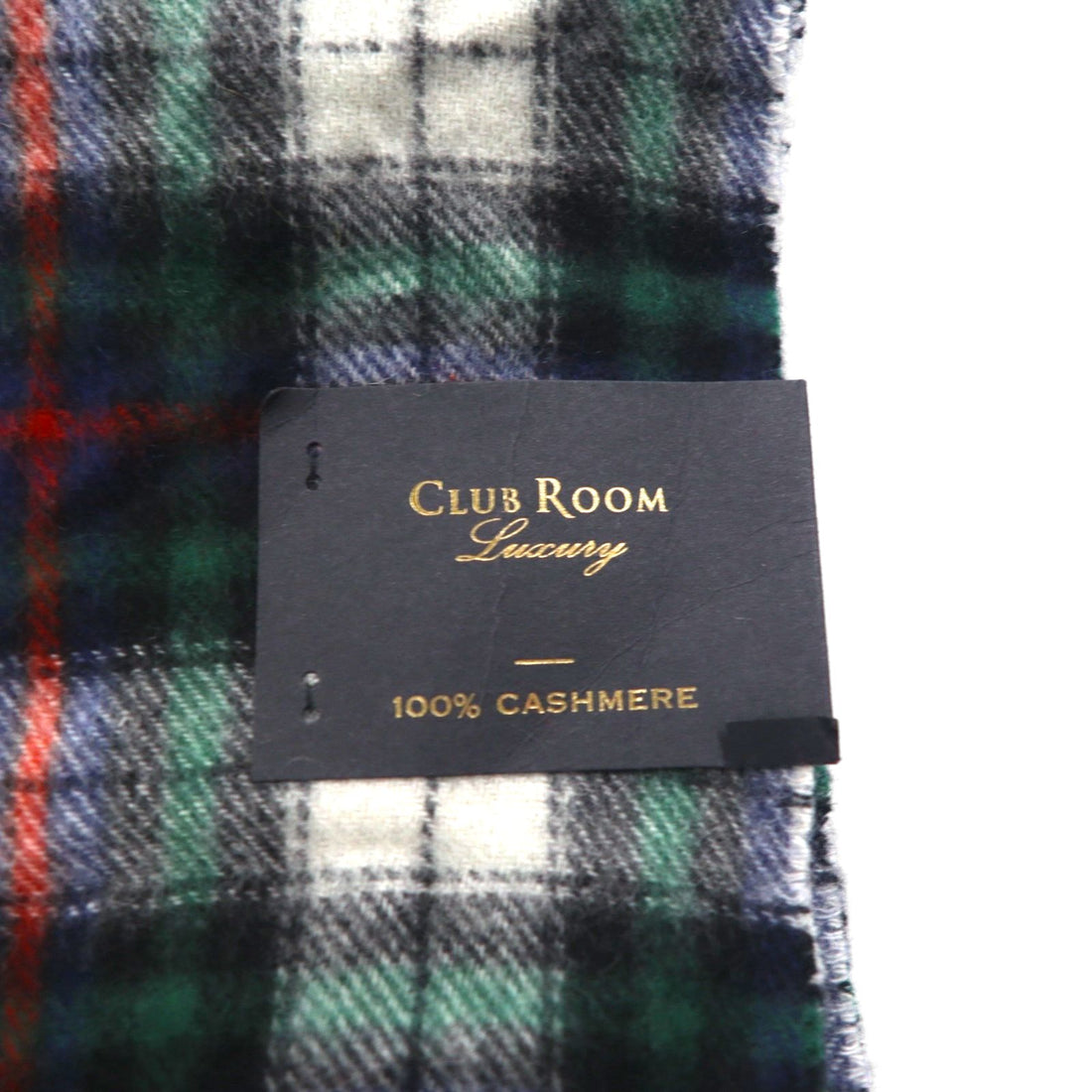 Macy's CLUB ROOM 100% Cashmere Fringe Scarf, LUXURY Green Check, Unused