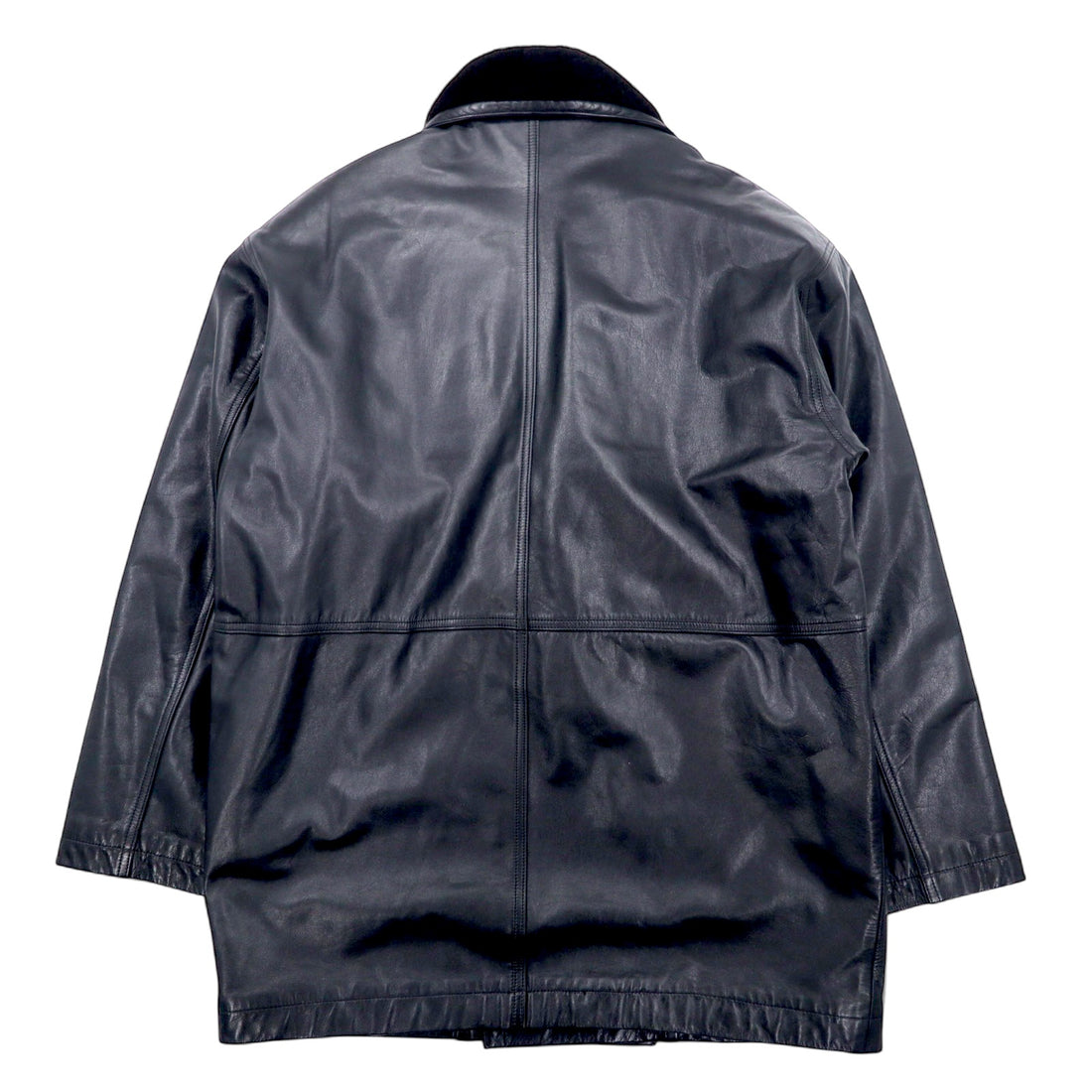 iDEE-MODA Double Breasted Leather Coat L Black Cowhide Fur Paisley Lining Made in Japan