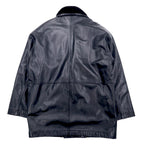 iDEE-MODA Double Breasted Leather Coat L Black Cowhide Fur Paisley Lining Made in Japan