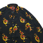 Vintage 90s China Dragon Patterned Shirt DAGACCI Poly Shirt XL Black All-over Pattern Dragon