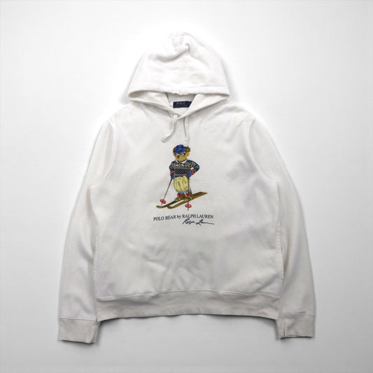 Polo Ralph Lauren ポロベア プリント プルオーバー パーカー L ホワイト サイドポケット