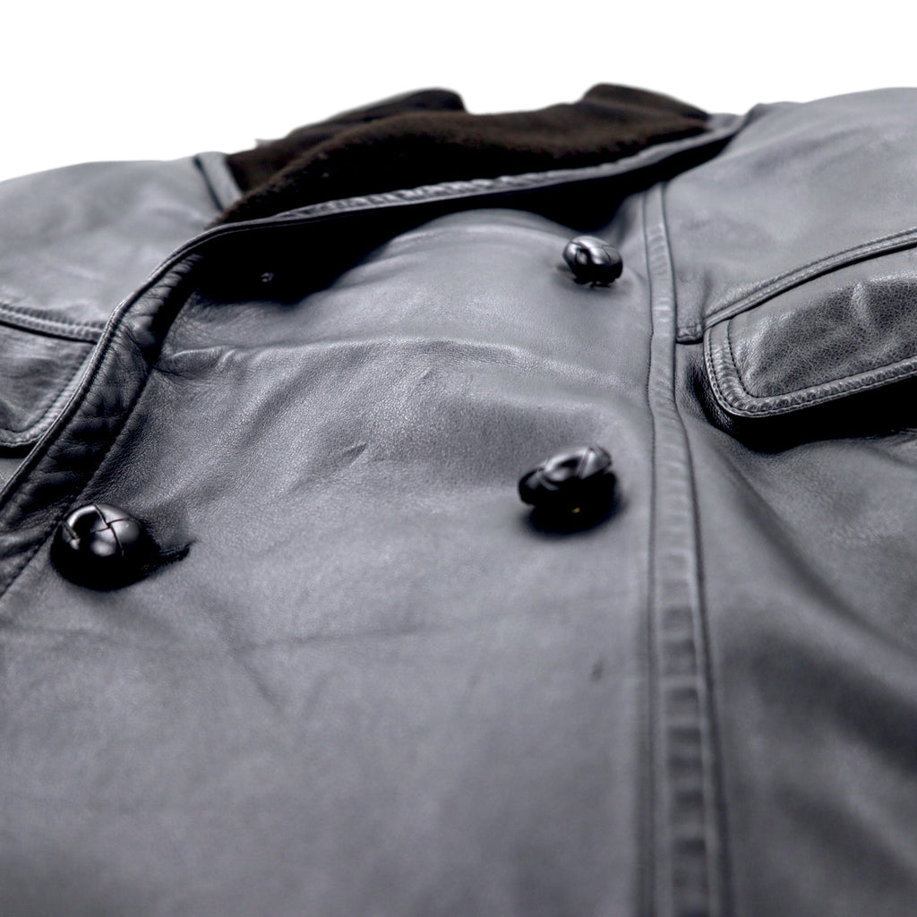 iDEE-MODA Double Breasted Leather Coat L Black Cowhide Fur Paisley Lining Made in Japan
