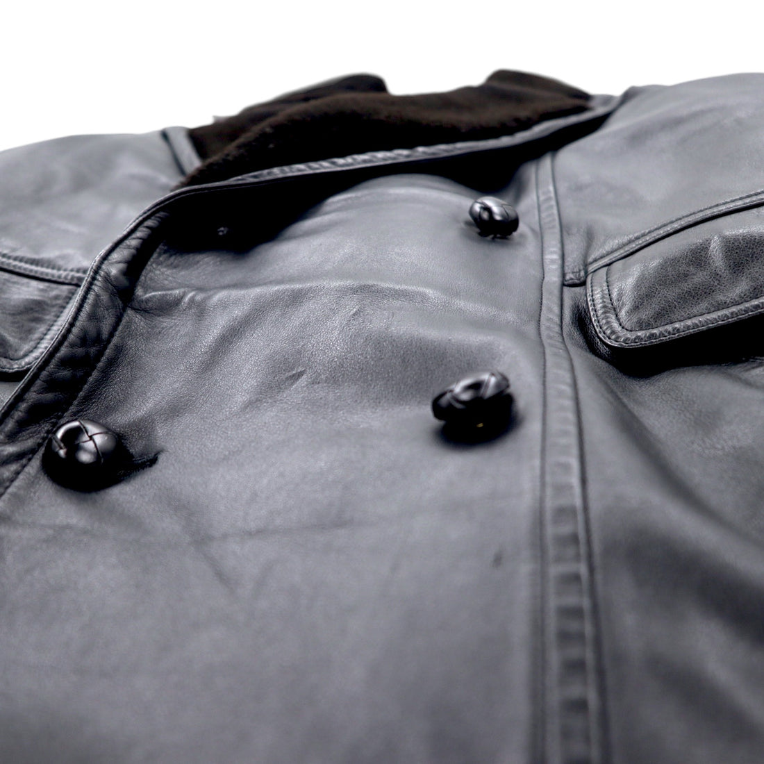 iDEE-MODA Double Breasted Leather Coat L Black Cowhide Fur Paisley Lining Made in Japan