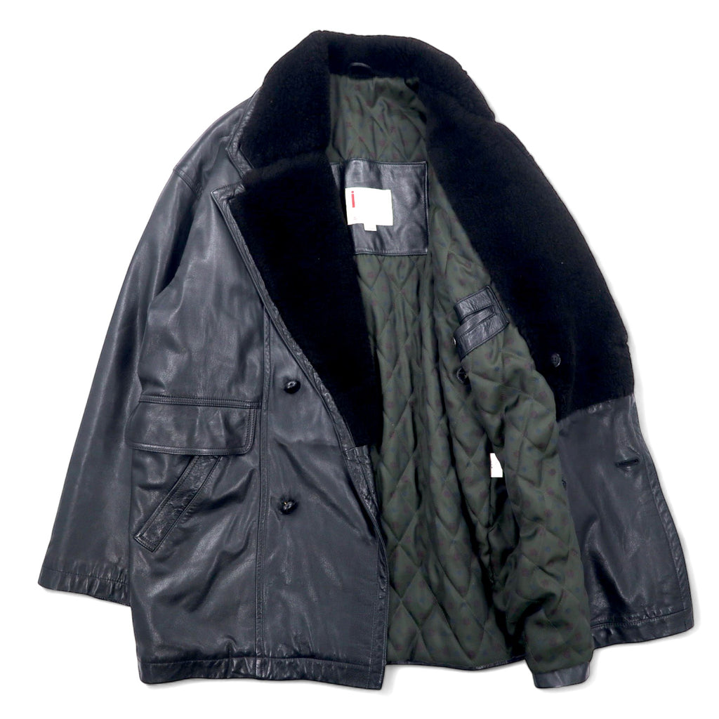 iDEE-MODA Double Breasted Leather Coat L Black Cowhide Fur Paisley Lining Made in Japan