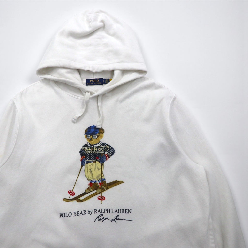 Polo Ralph Lauren Polo Bear Print Pullover Hoodie, Size L, White, Side Pockets