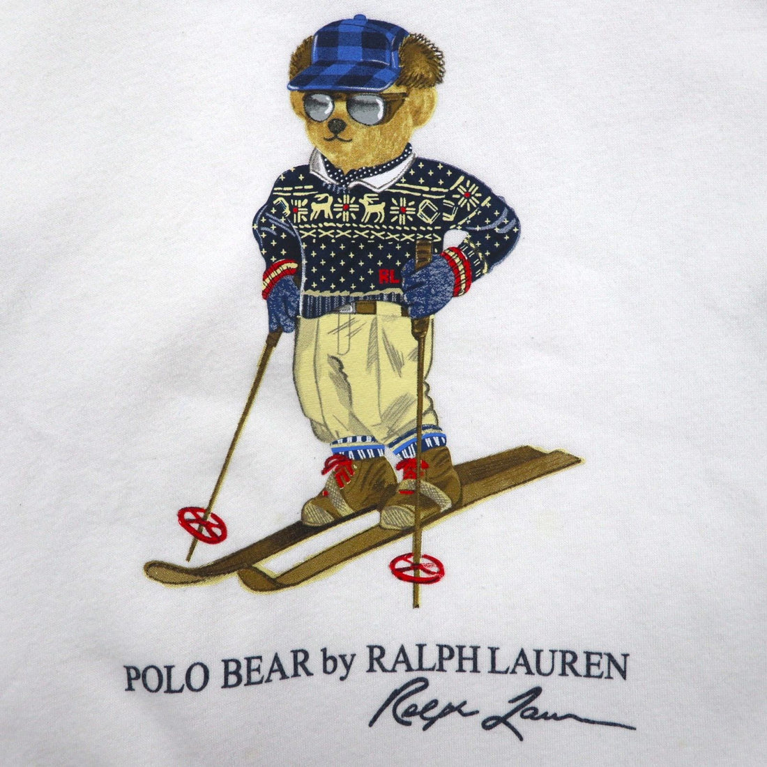 Polo Ralph Lauren Polo Bear Print Pullover Hoodie, Size L, White, Side Pockets