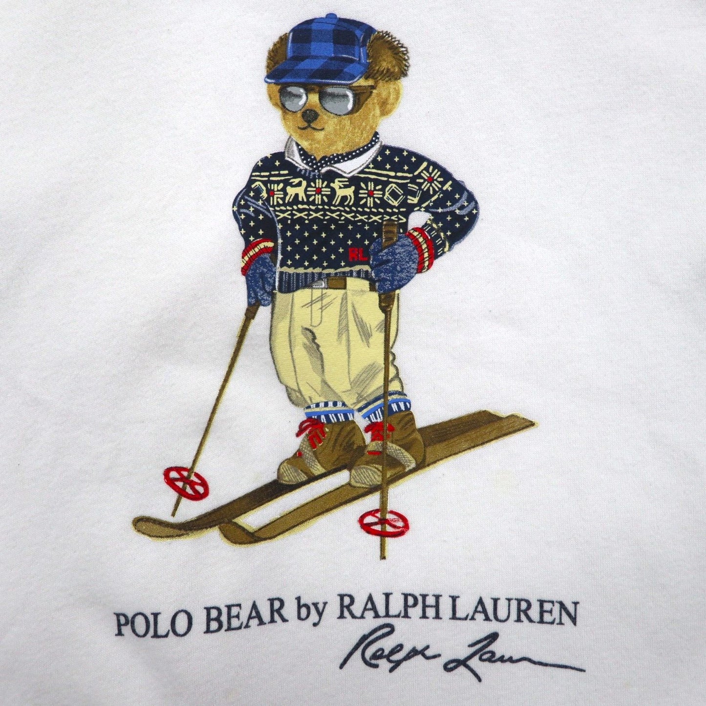 Polo Ralph Lauren ポロベア プリント プルオーバー パーカー L ホワイト サイドポケット