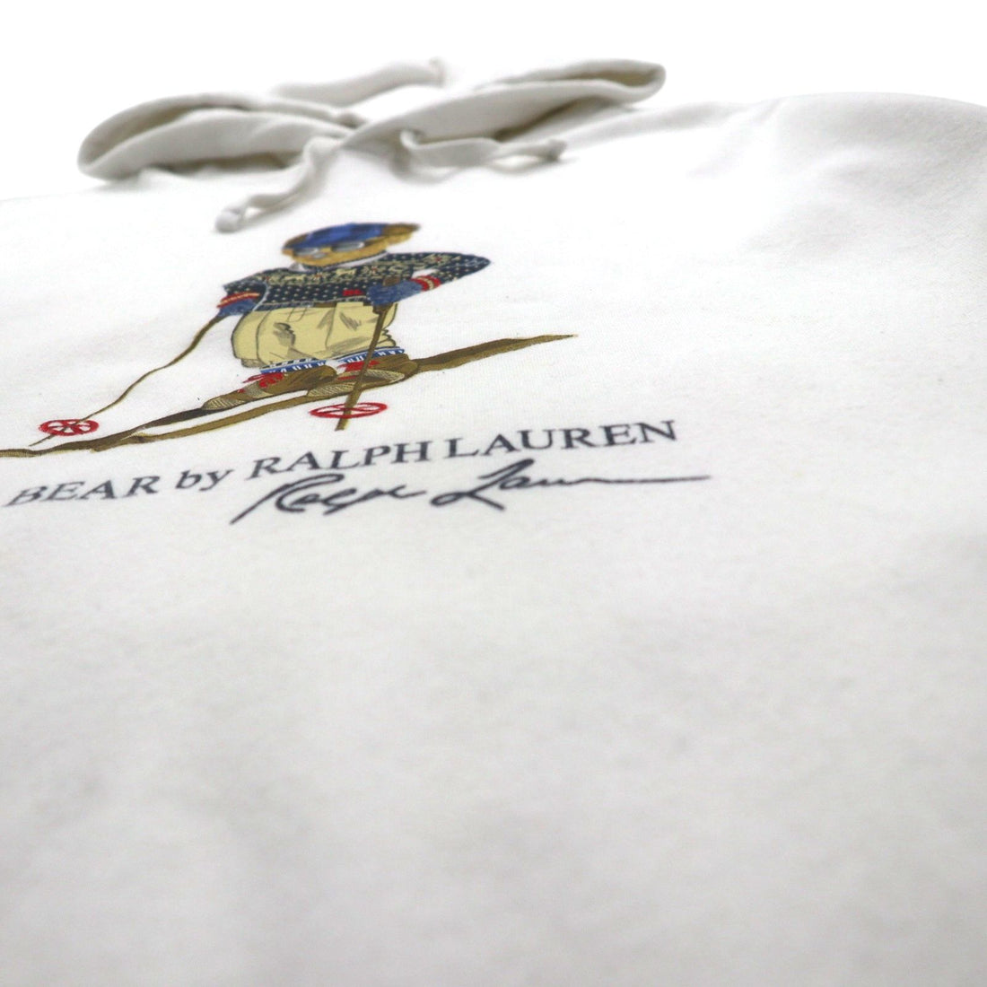 Polo Ralph Lauren Polo Bear Print Pullover Hoodie, Size L, White, Side Pockets