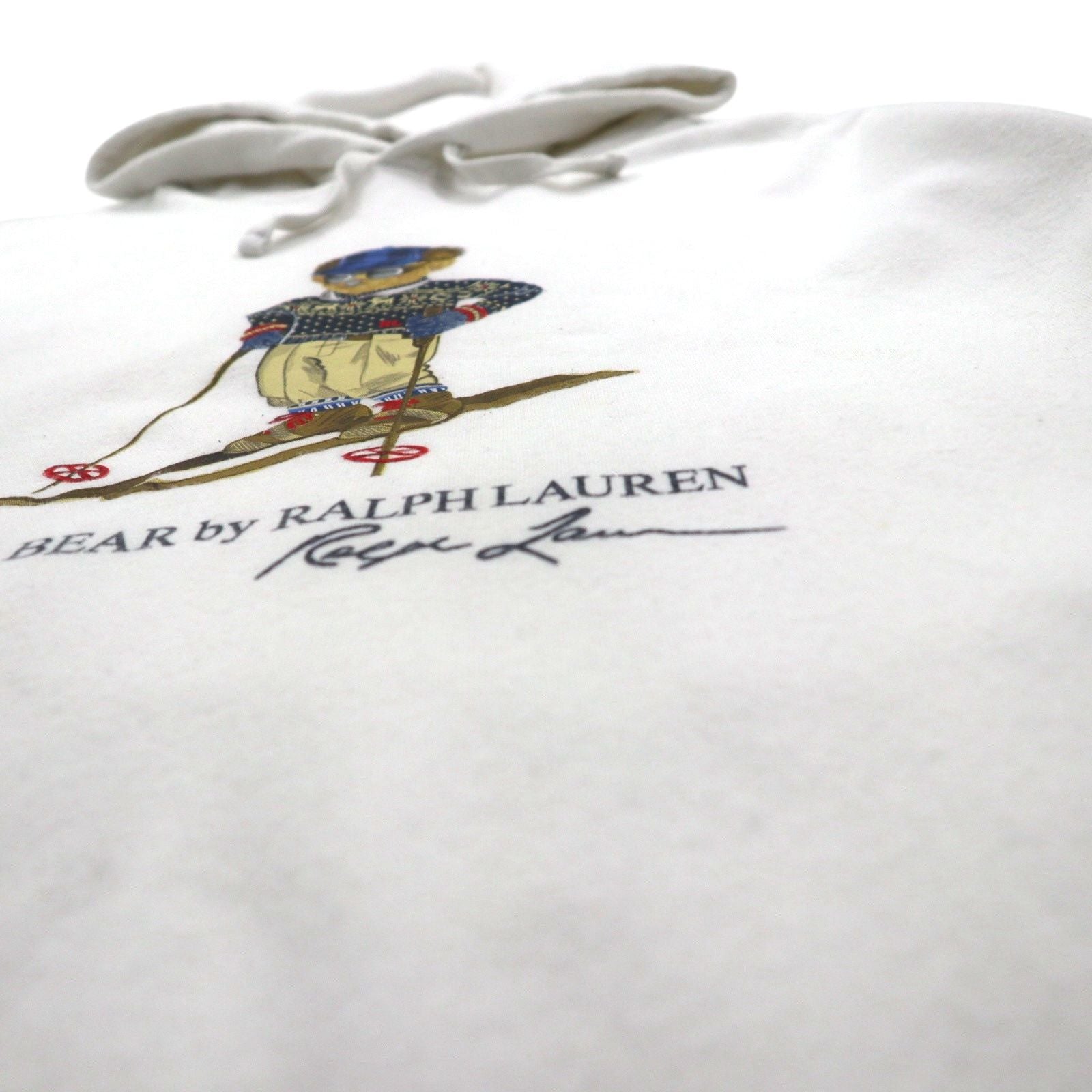 Polo Ralph Lauren Polo Bear Print Pullover Hoodie, Size L, White, Side Pockets