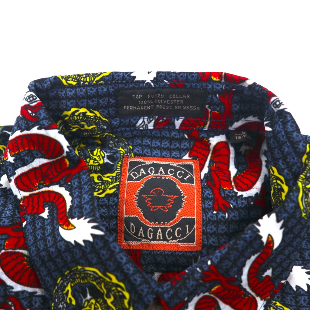 Vintage 90s China Dragon Patterned Shirt DAGACCI Poly Shirt L Blue All-over Pattern Dragon