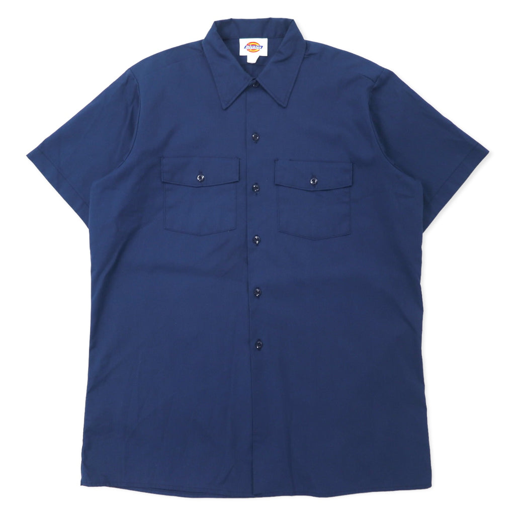 日本然リトテ-古着オンライン-Dickies USA製 半袖 ワークシャツ L ネイビー ポリエステル コットン-Dickies USA Made Short Sleeve Work Shirt L Navy Polyester Cotton