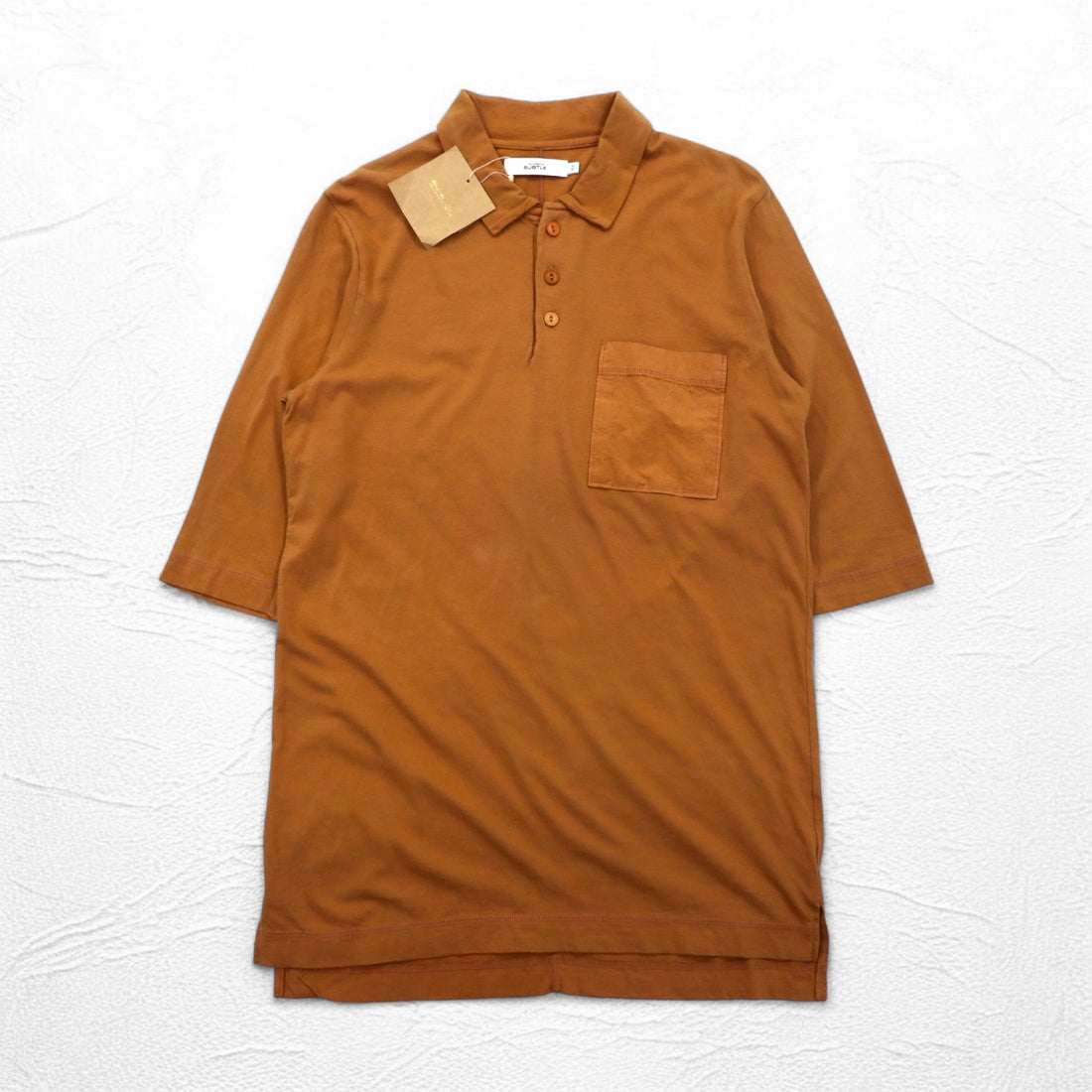 SUBTLE Polo shirt S Camel Cotton Chest pocket Silver and Gold Made in Japan Unused