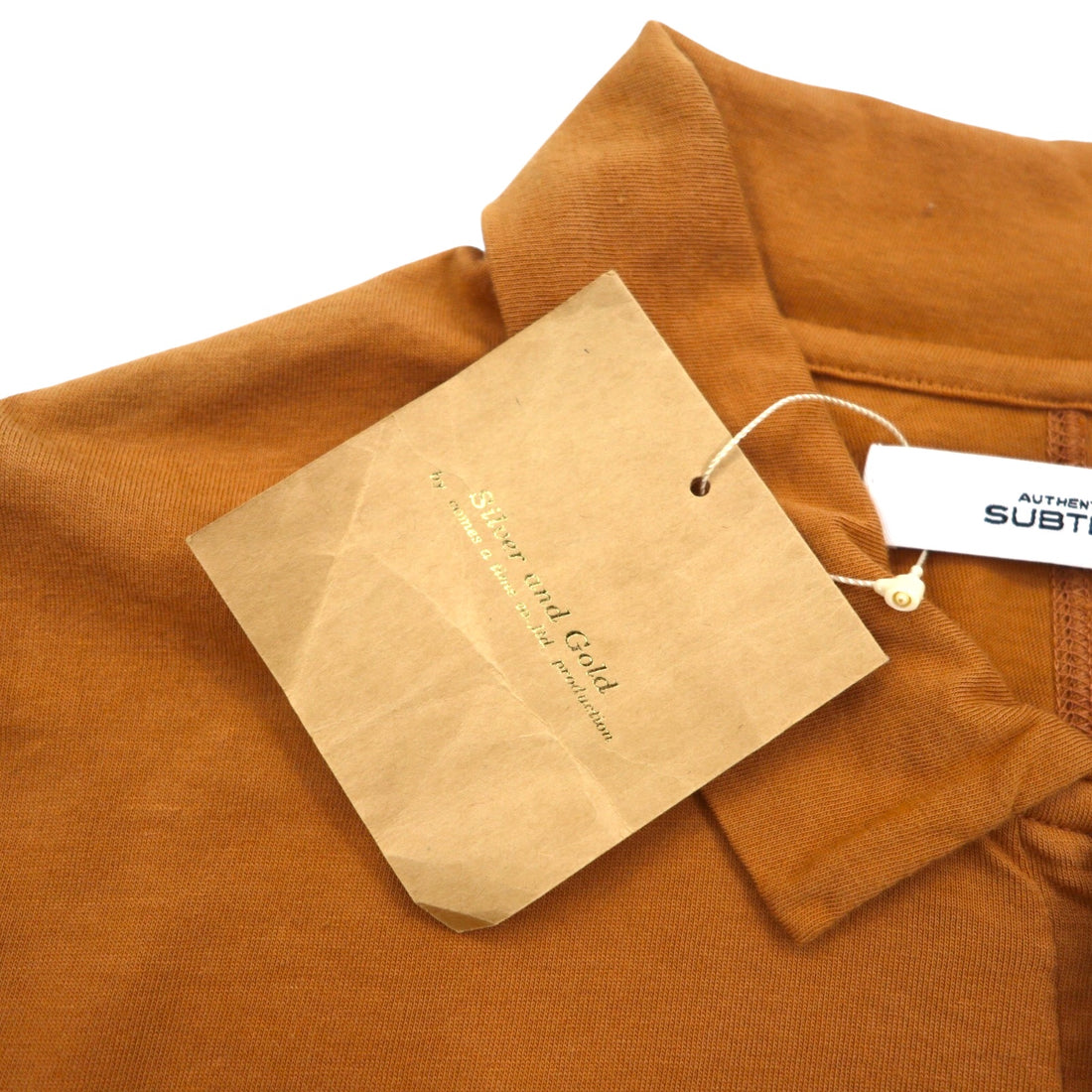 SUBTLE Polo shirt S Camel Cotton Chest pocket Silver and Gold Made in Japan Unused