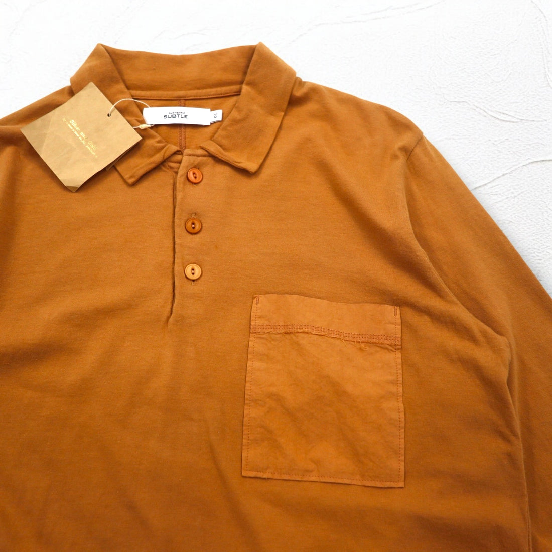 SUBTLE Polo shirt S Camel Cotton Chest pocket Silver and Gold Made in Japan Unused