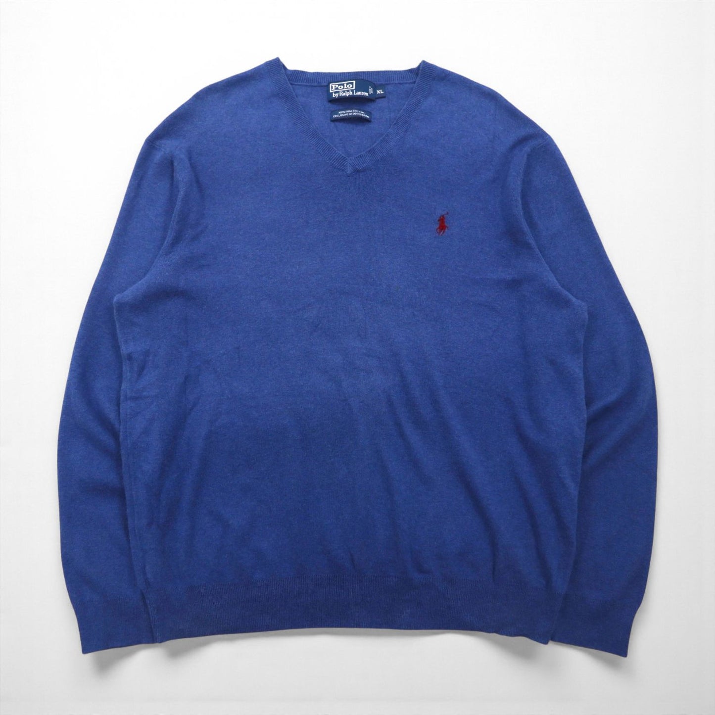 Polo Ralph Lauren 90s V-neck Pima cotton knit sweater, XL, navy, with small pony embroidery