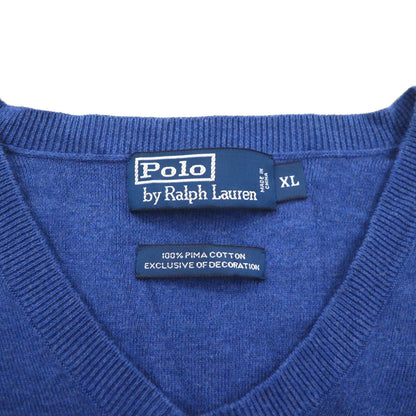 Polo Ralph Lauren 90s V-neck Pima cotton knit sweater, XL, navy, with small pony embroidery