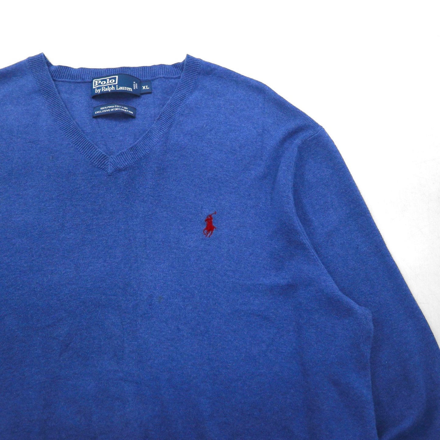 Polo Ralph Lauren 90s V-neck Pima cotton knit sweater, XL, navy, with small pony embroidery