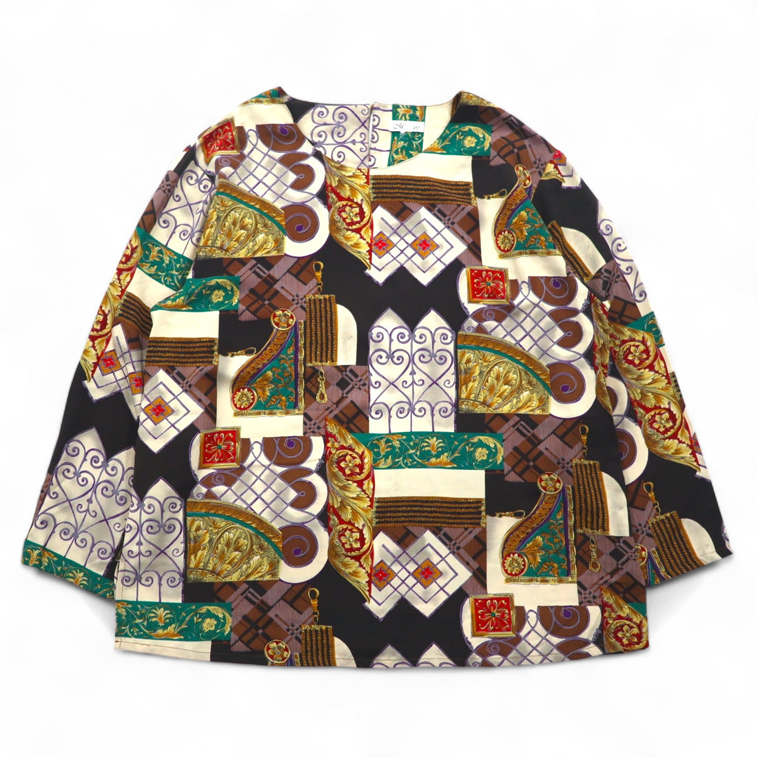 Vintage 90s Retro Patterned Blouse Moraure Scarf Pattern Retro Blouse XL Multicolor Polyester