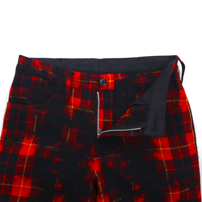 Y's (Yohji Yamamoto) Grunge Check Pants with Ribbed Hems, Wool Jogger Pants, Size Small, Red, YP-P05-111, Made in Japan