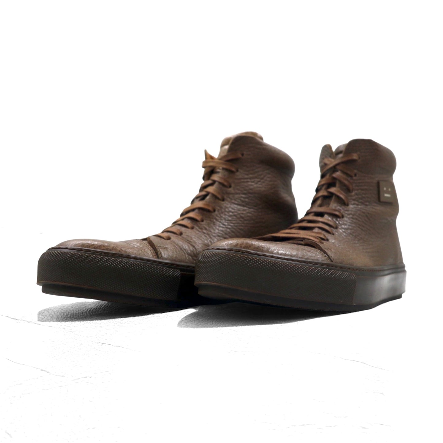 Acne Studios Italian made high cut leather sneakers, 26cm, brown grained leather, Adrian High FG