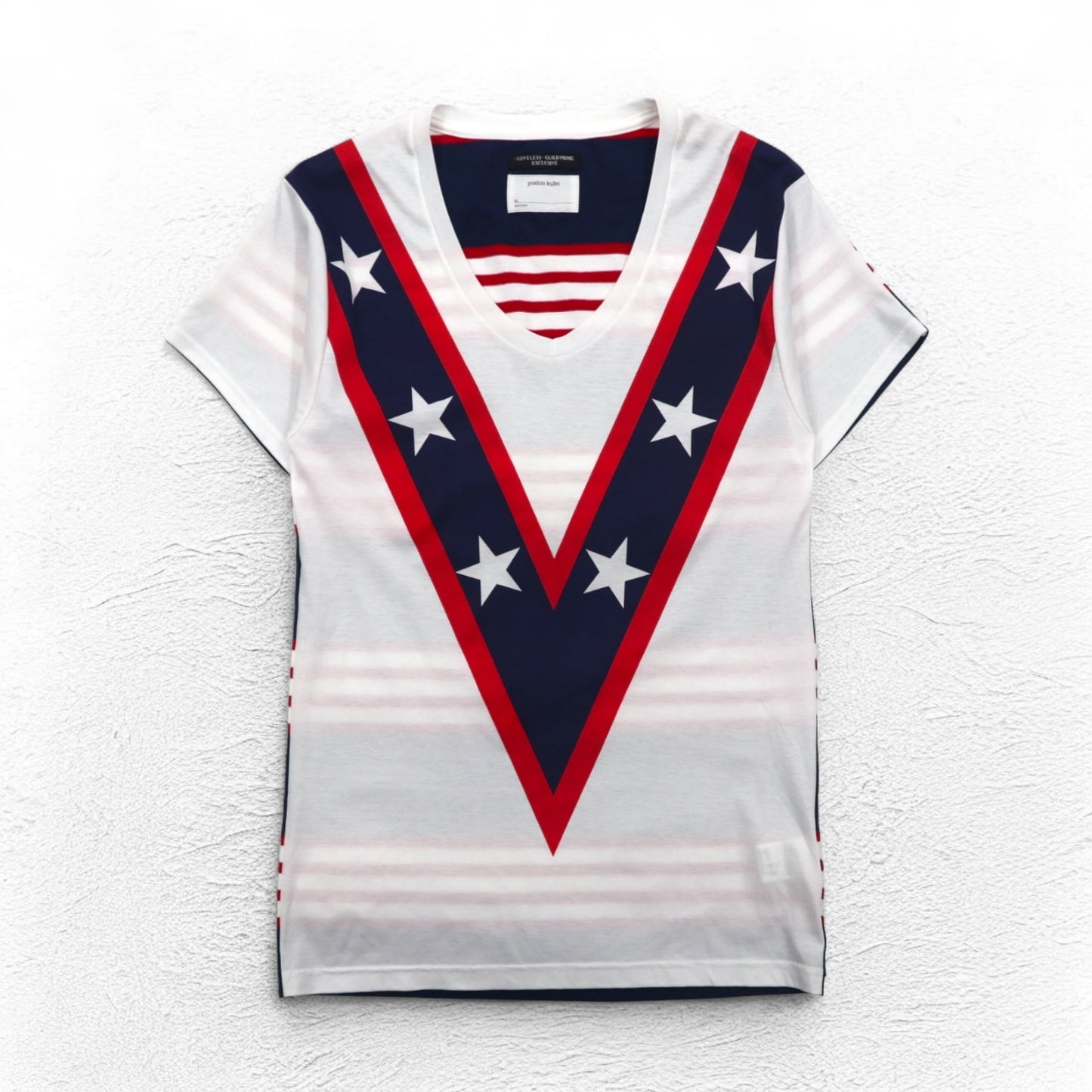 yoshio kubo × LOVELESS Vネック Tシャツ M ホワイト 星柄 GUILD PRIME別注 日本製