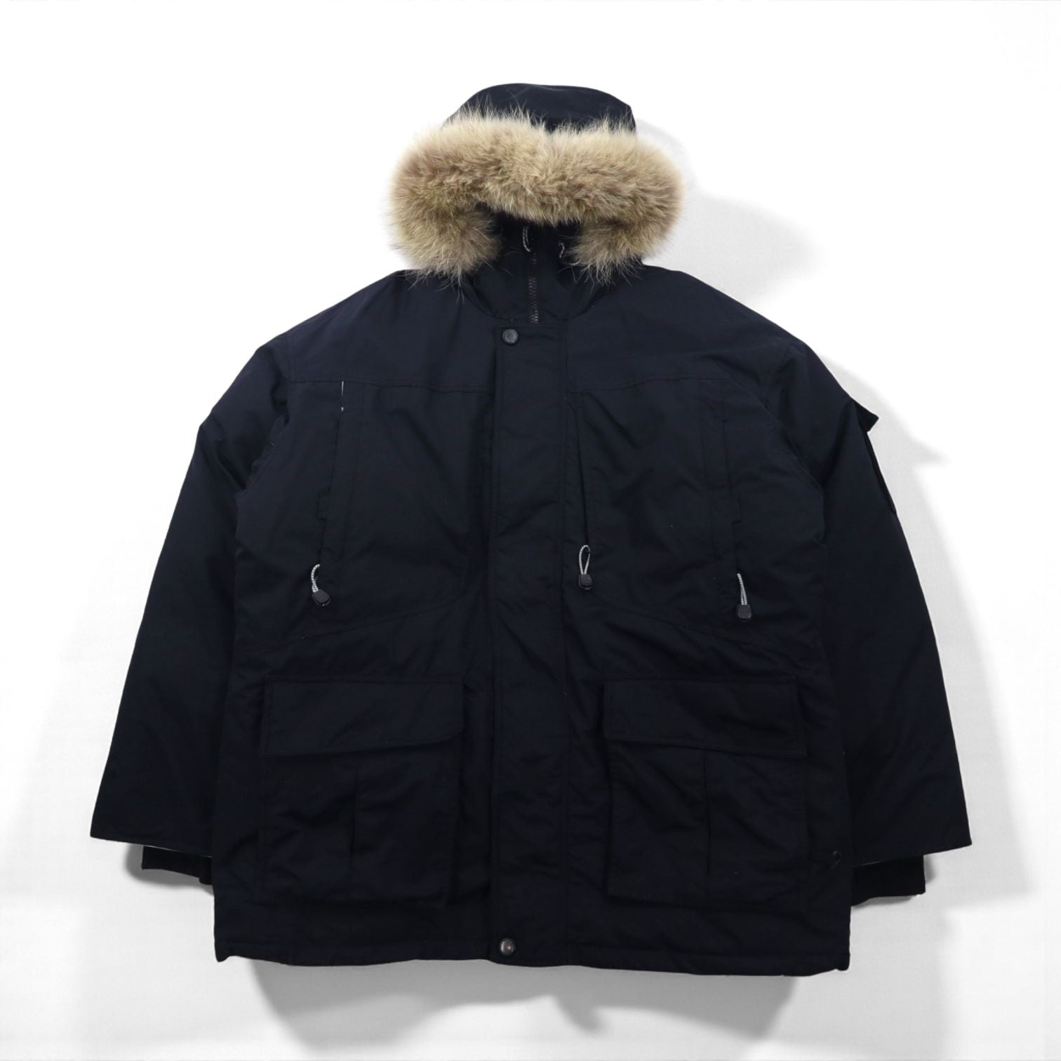 Columbia Ice Wind Parka Down Jacket, XL, Black, Detachable Fur, Drawcord, XM5329