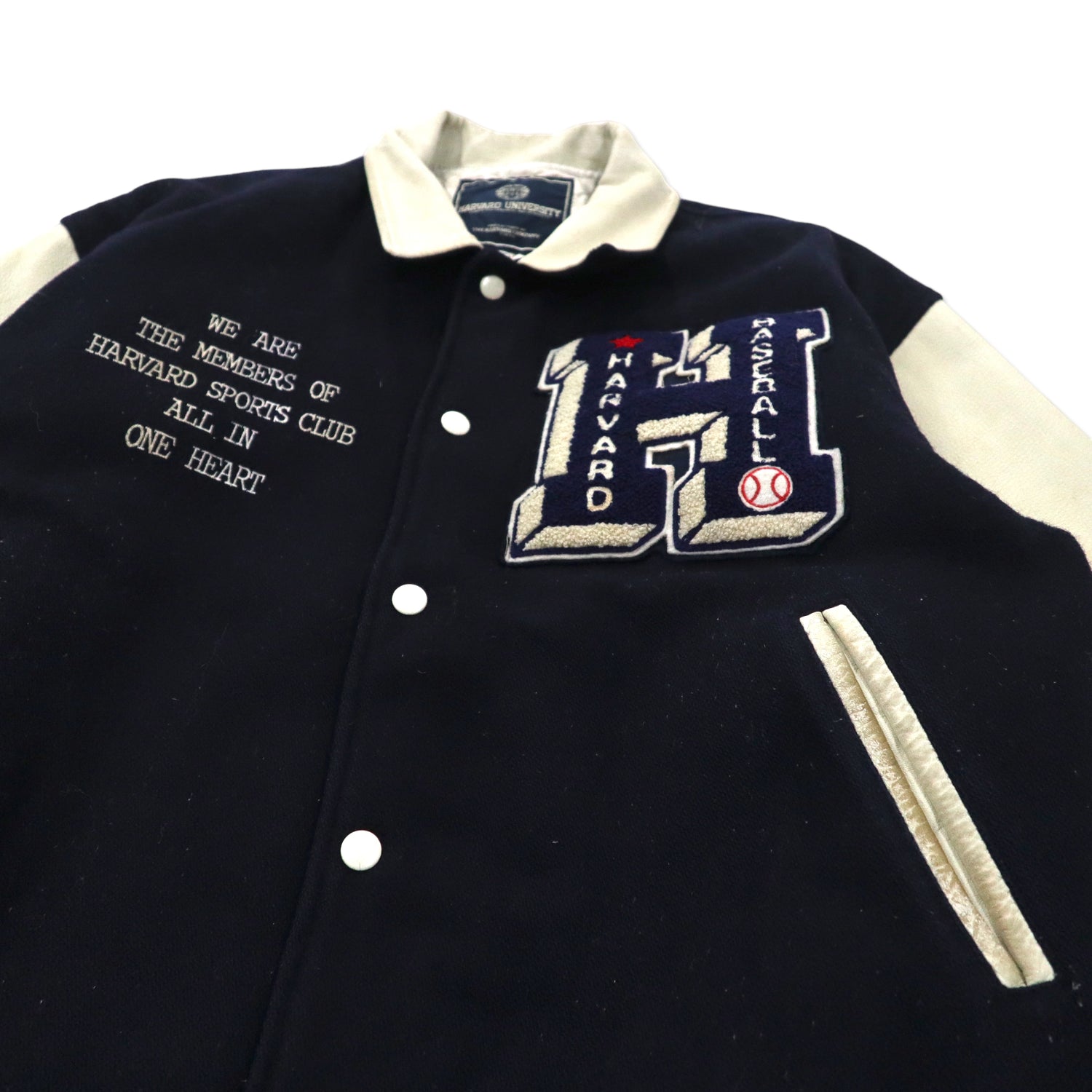 HARVARD UNIVERSITY 90s Sleeve Leather Switch Varsity Jacket L Navy