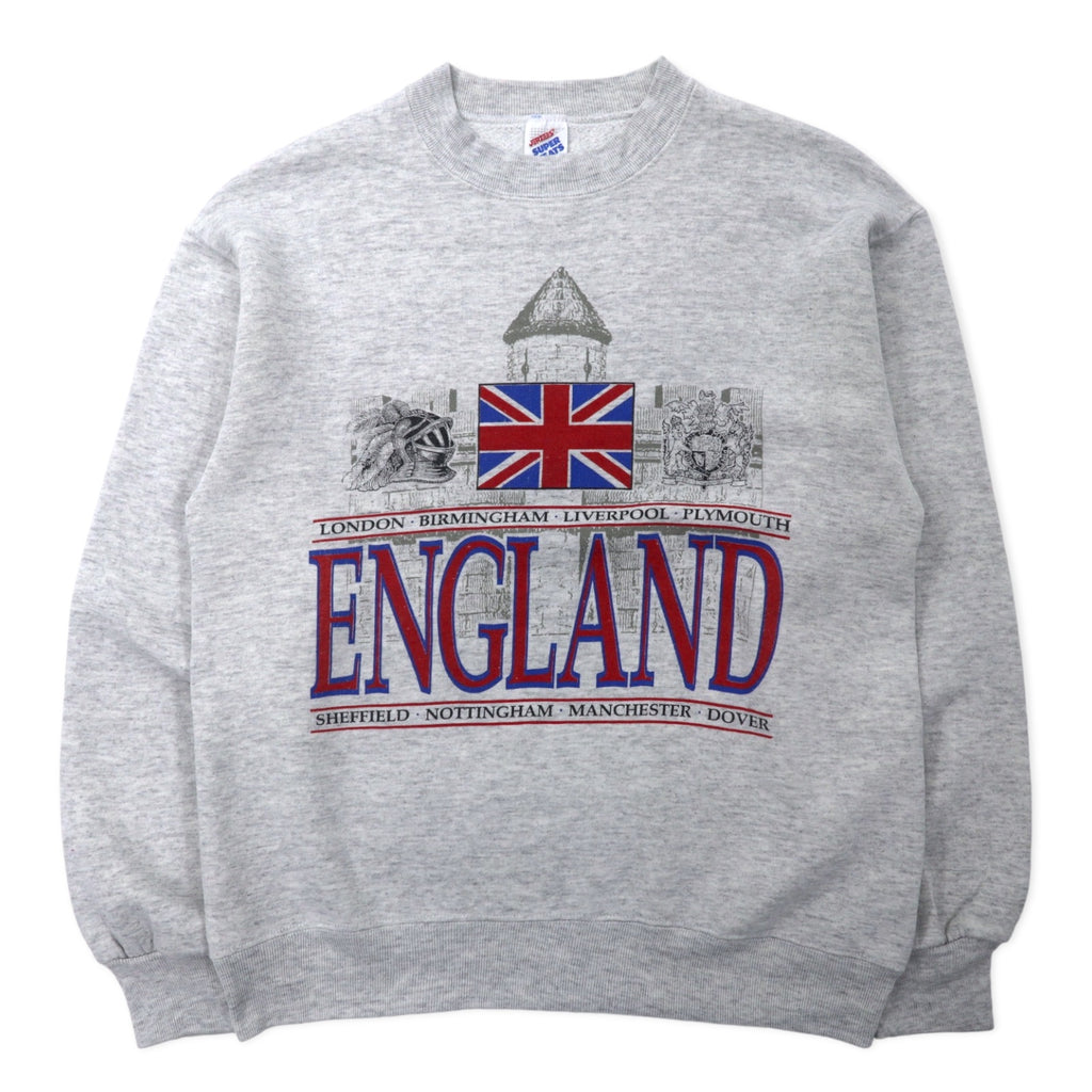 日本然リトテ-古着オンライン-JERZEES USA製 90年代 SUPER SWEATS ユニオンジャック プリント スウェット M グレー コットン ENGLAND-Jerzees USA MADE 90s SUPER SWEATS Union Jack Print Sweatshirt M Gray Cotton ENGLAND
