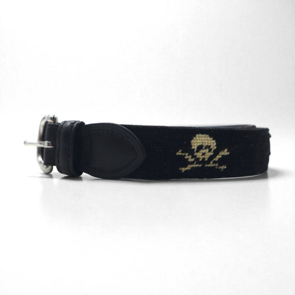 RUGBY Ralph Lauren skull leather belt in black wool with a silver buckle