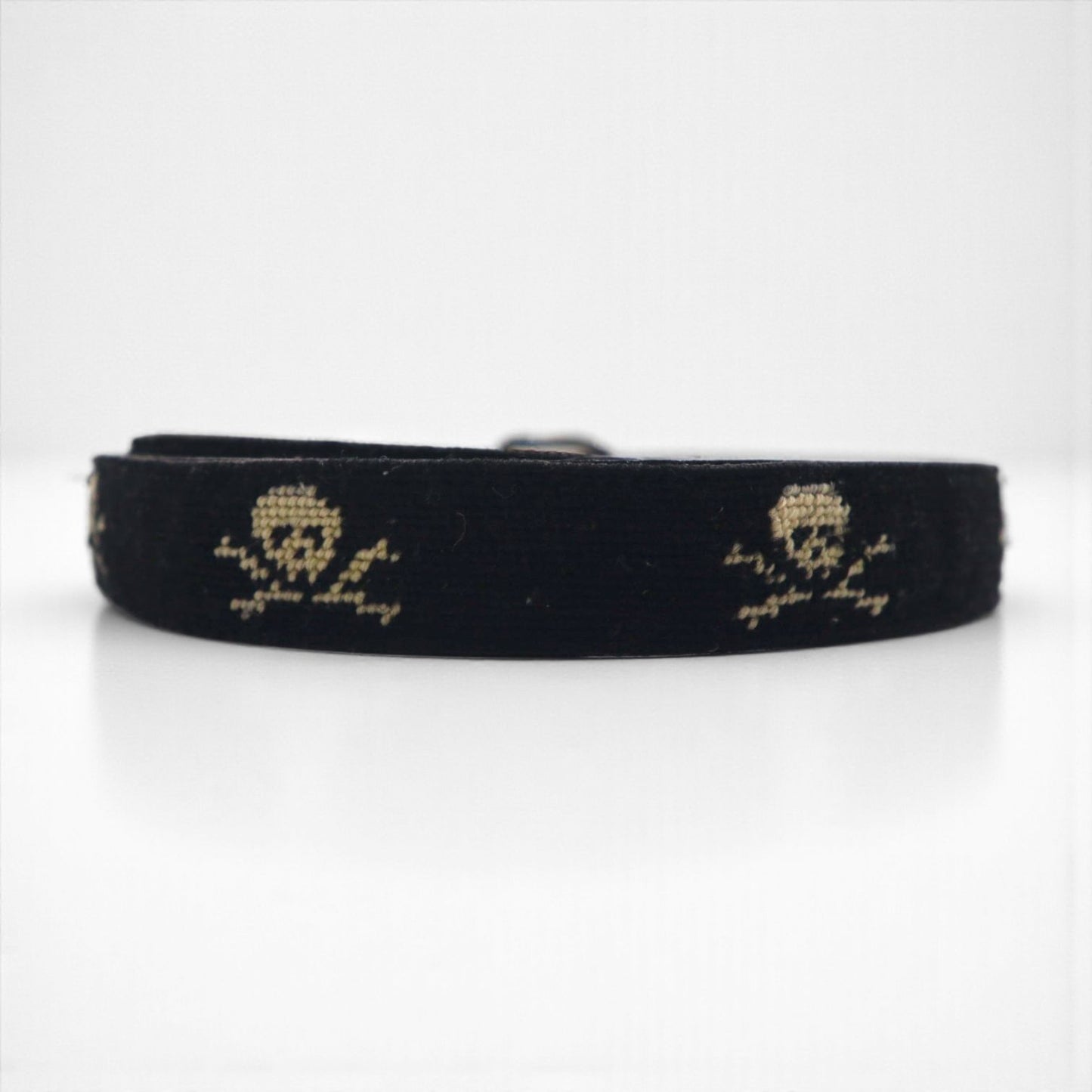 RUGBY Ralph Lauren skull leather belt in black wool with a silver buckle