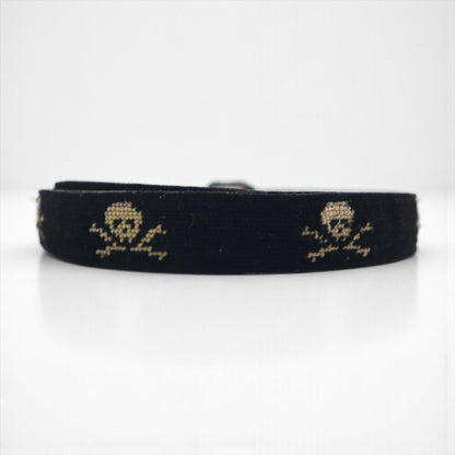 RUGBY Ralph Lauren skull leather belt in black wool with a silver buckle
