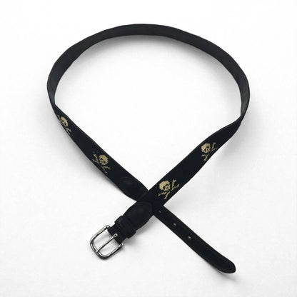 RUGBY Ralph Lauren skull leather belt in black wool with a silver buckle