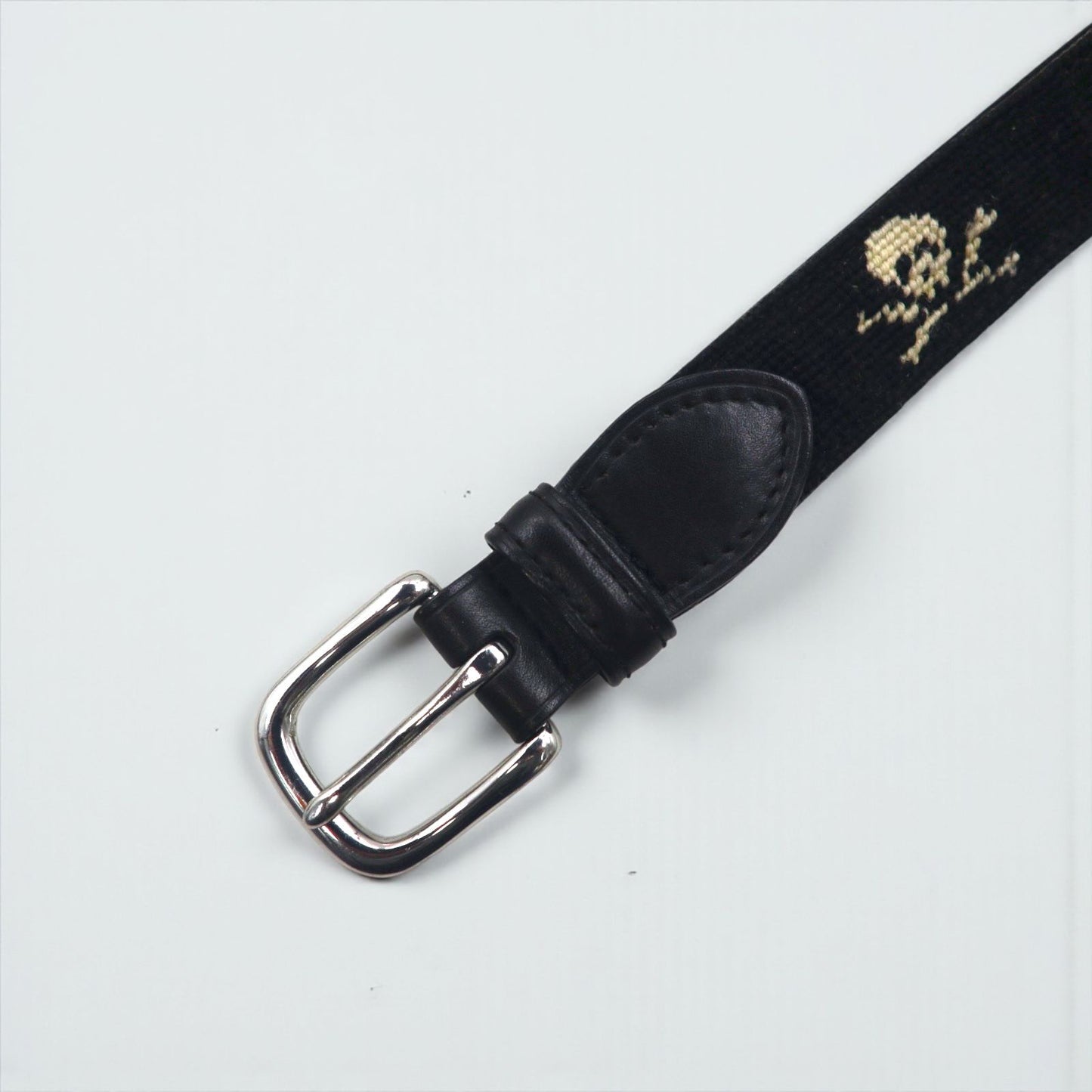 RUGBY Ralph Lauren skull leather belt in black wool with a silver buckle