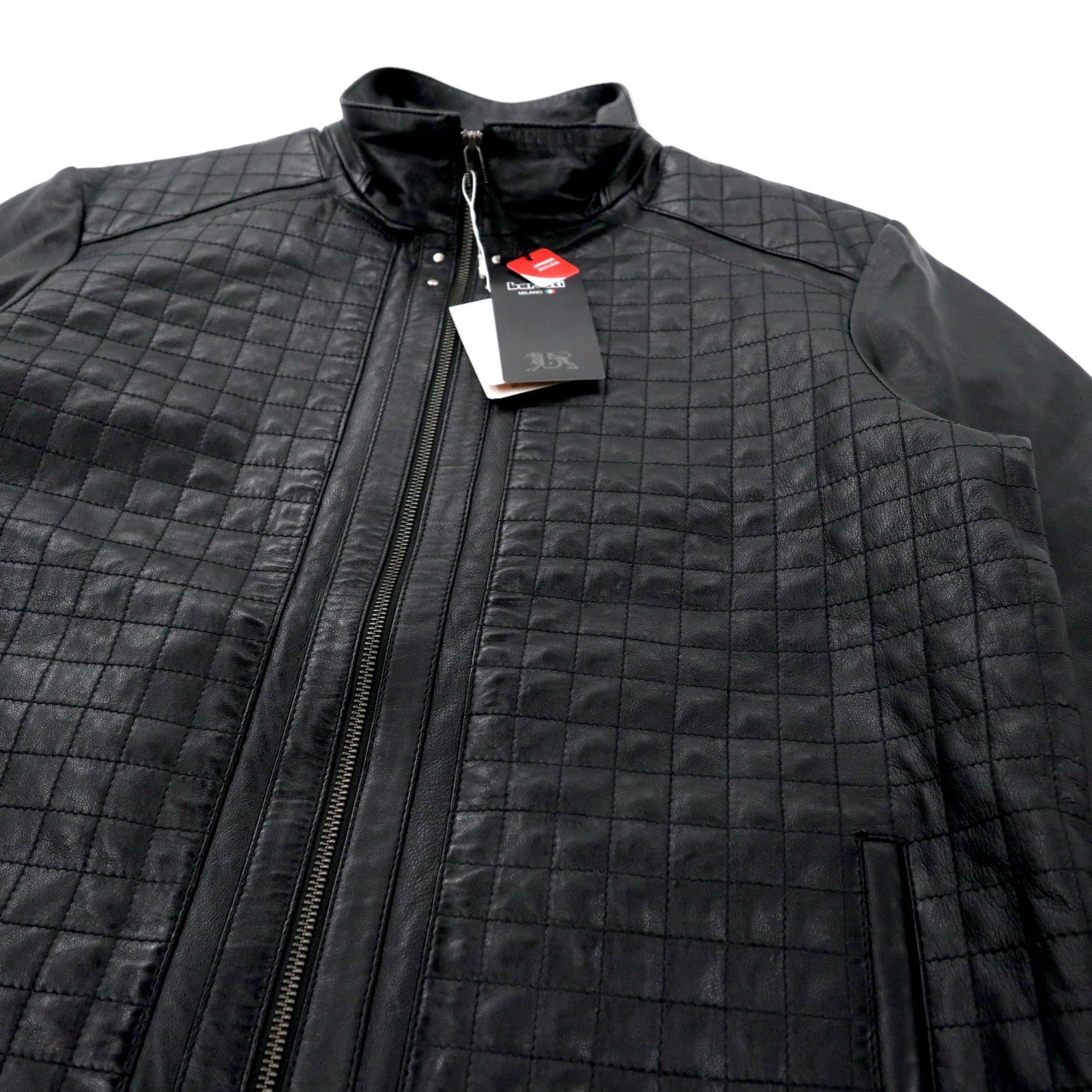 BARASSI MILANO Quilting Leather Riders Jacket 50 Black sheep Lamb 