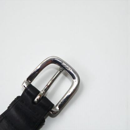 RUGBY Ralph Lauren skull leather belt in black wool with a silver buckle