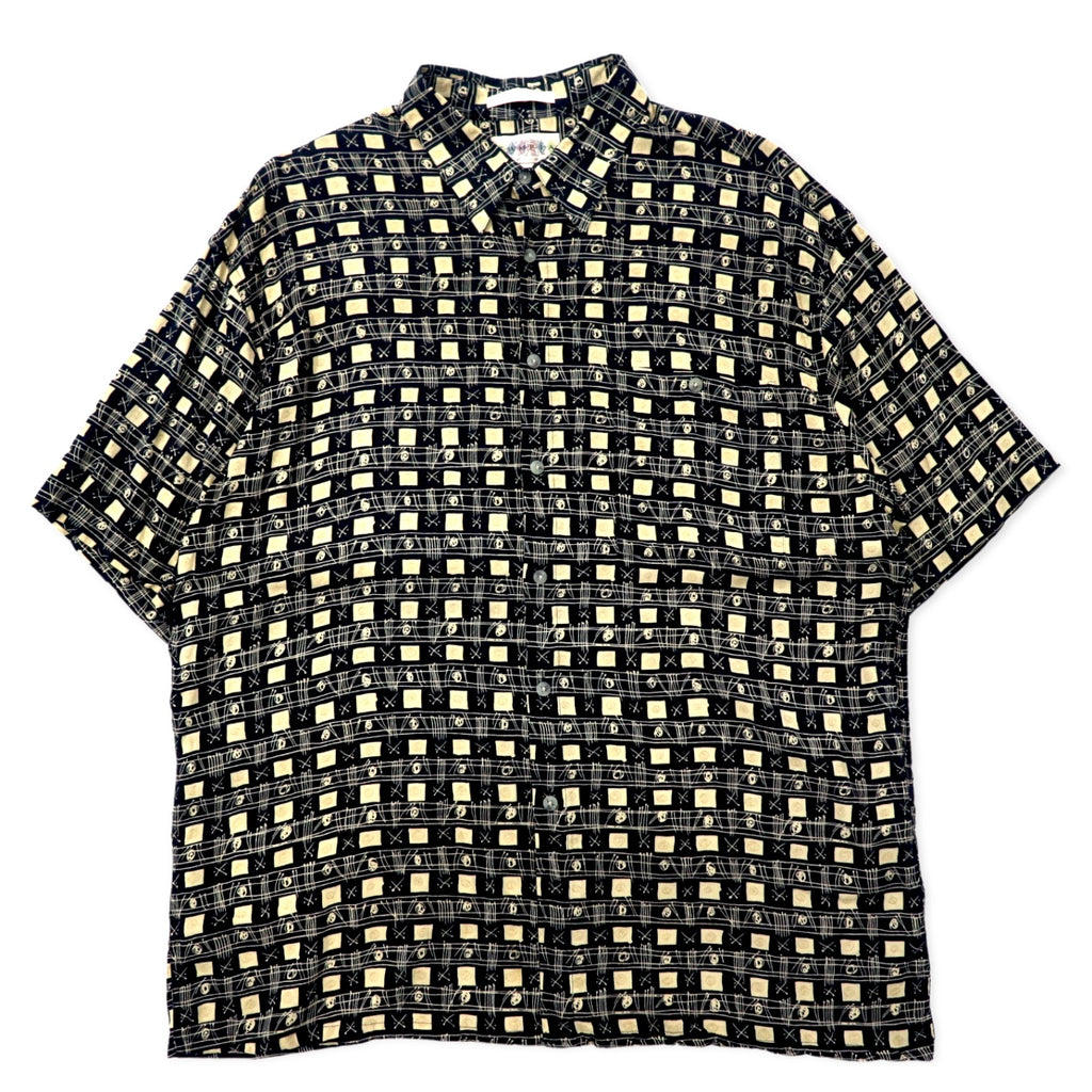 日本然リトテ-古着オンライン-90年代 CAMPIA MODA アロハシャツ XL ブラック レーヨン 総柄-90's CAMPIA MODA Hawaiian Shirt XL Black Rayon patterned