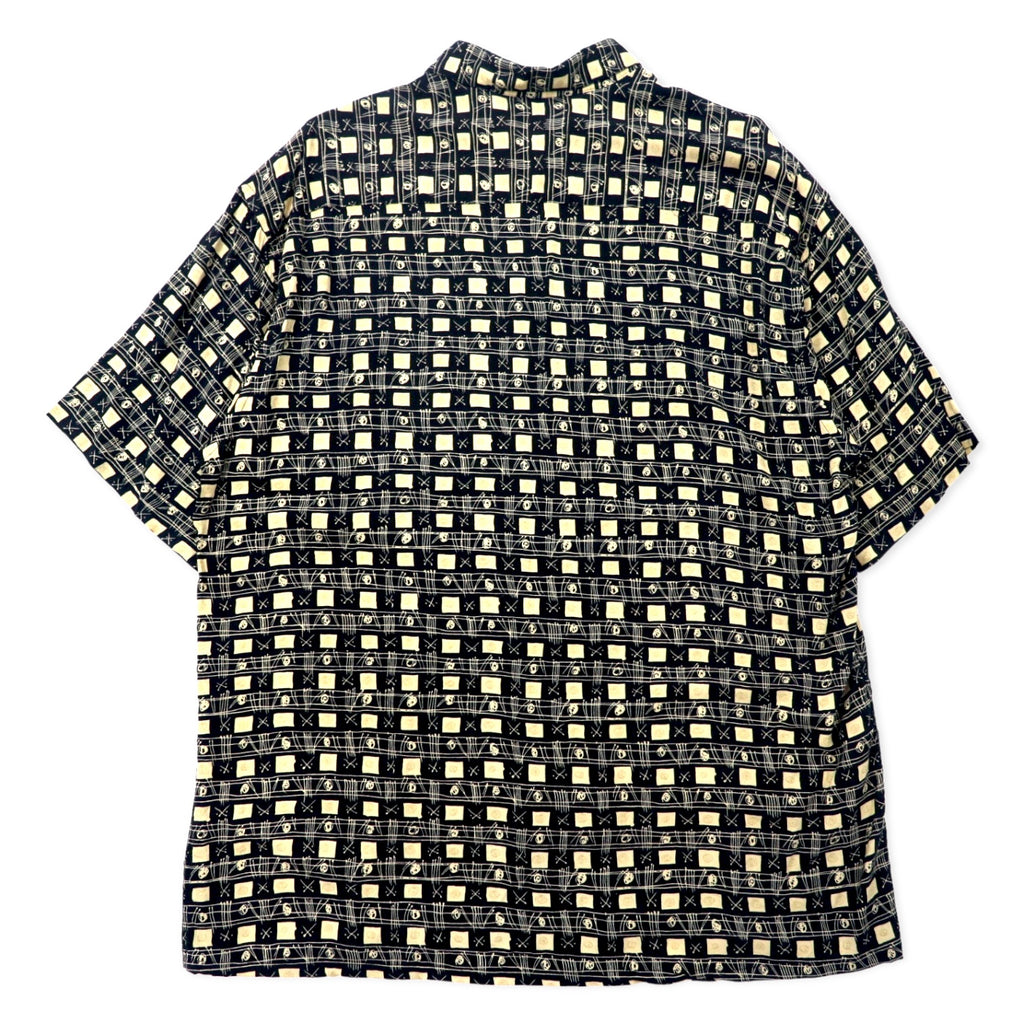 90s CAMPIA MODA Aloha Shirt XL Black Rayon All-over Pattern