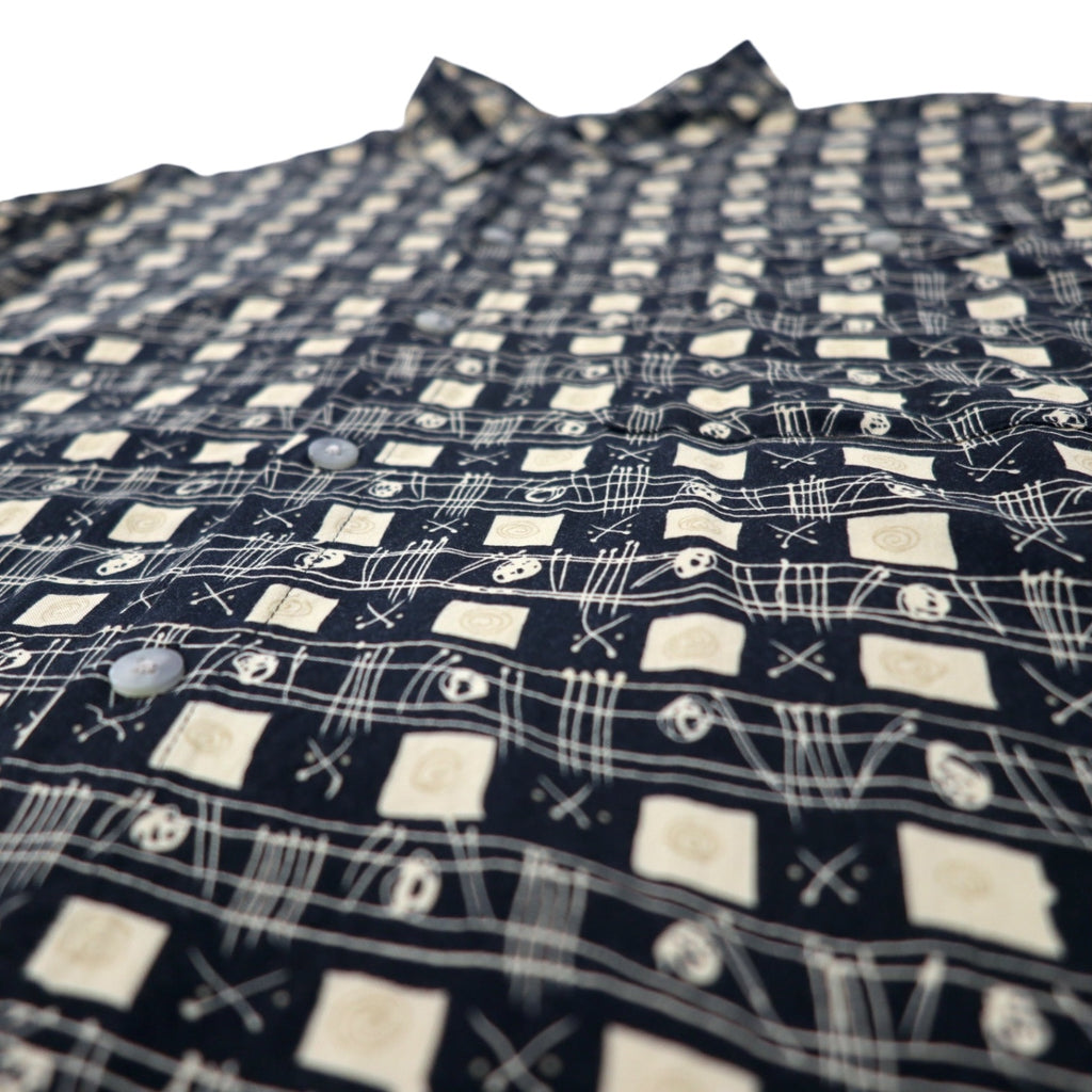 90s CAMPIA MODA Aloha Shirt XL Black Rayon All-over Pattern