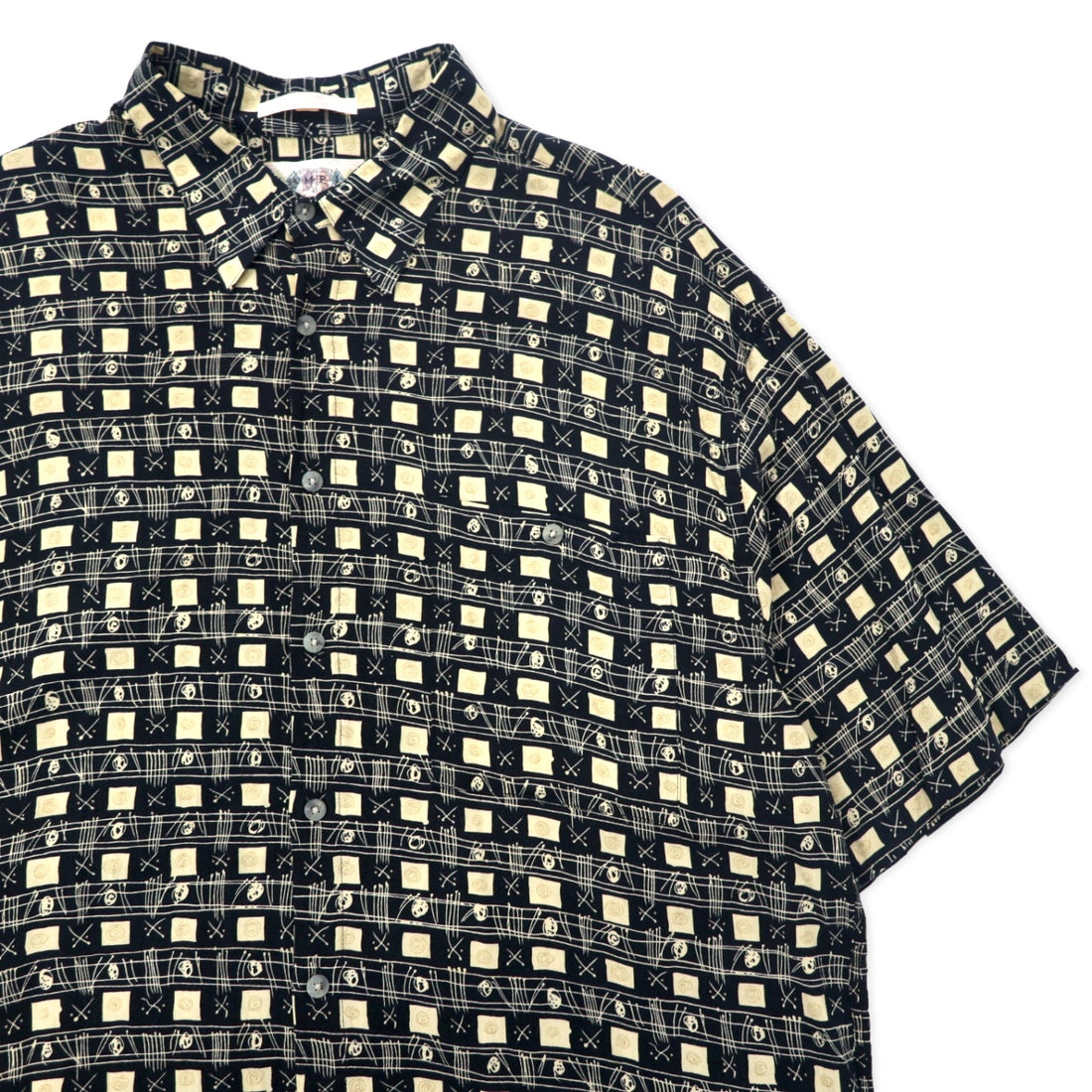90s CAMPIA MODA Aloha Shirt XL Black Rayon All-over Pattern