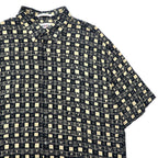90s CAMPIA MODA Aloha Shirt XL Black Rayon All-over Pattern
