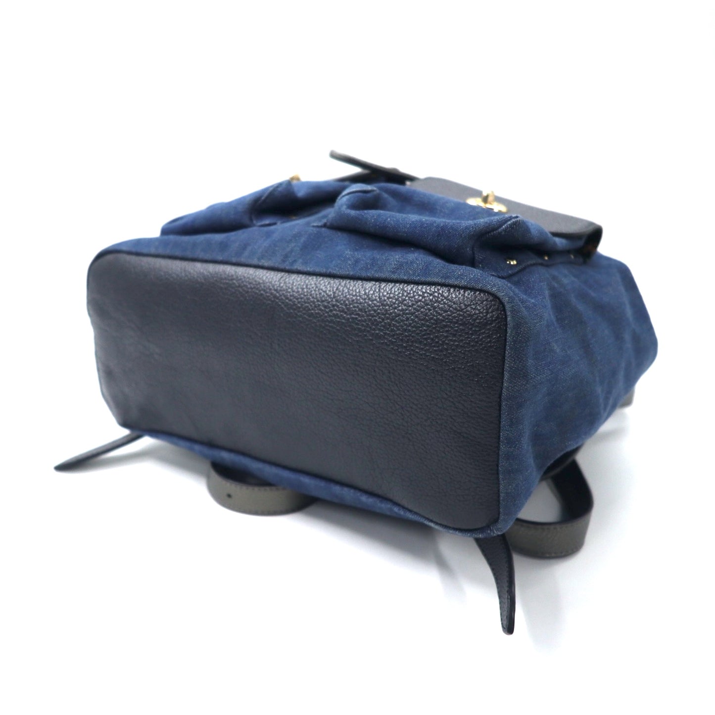 COACH デニム バックパック リュックサック ブルー レザー Billie Blue Denim Floral Leather Turnlock Drawstring Backpack F25883