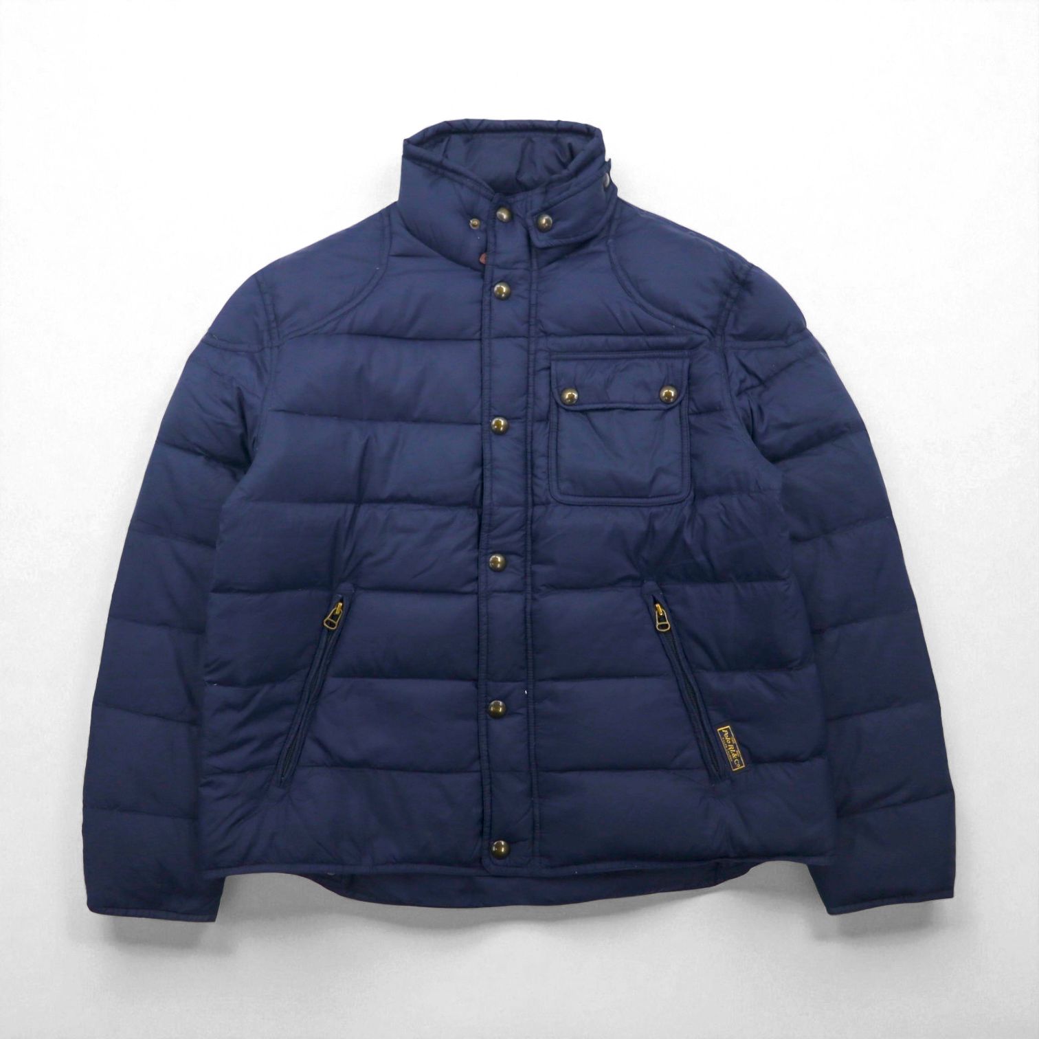 Polo Ralph Lauren XL Down Jacket in Navy with Chin Strap, Chest Pocket, and Stand Collar