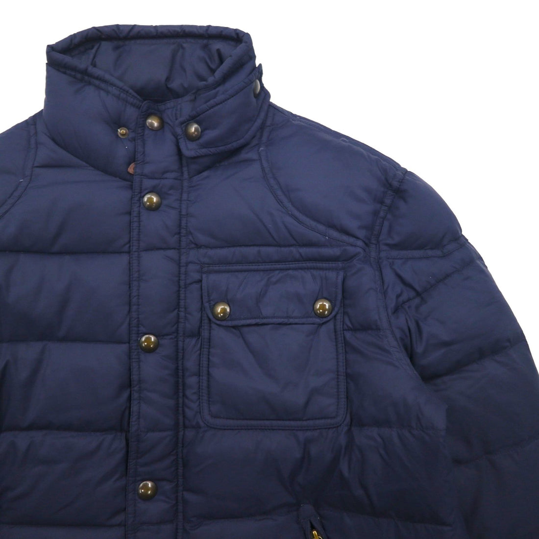 Polo Ralph Lauren XL Down Jacket in Navy with Chin Strap, Chest Pocket, and Stand Collar
