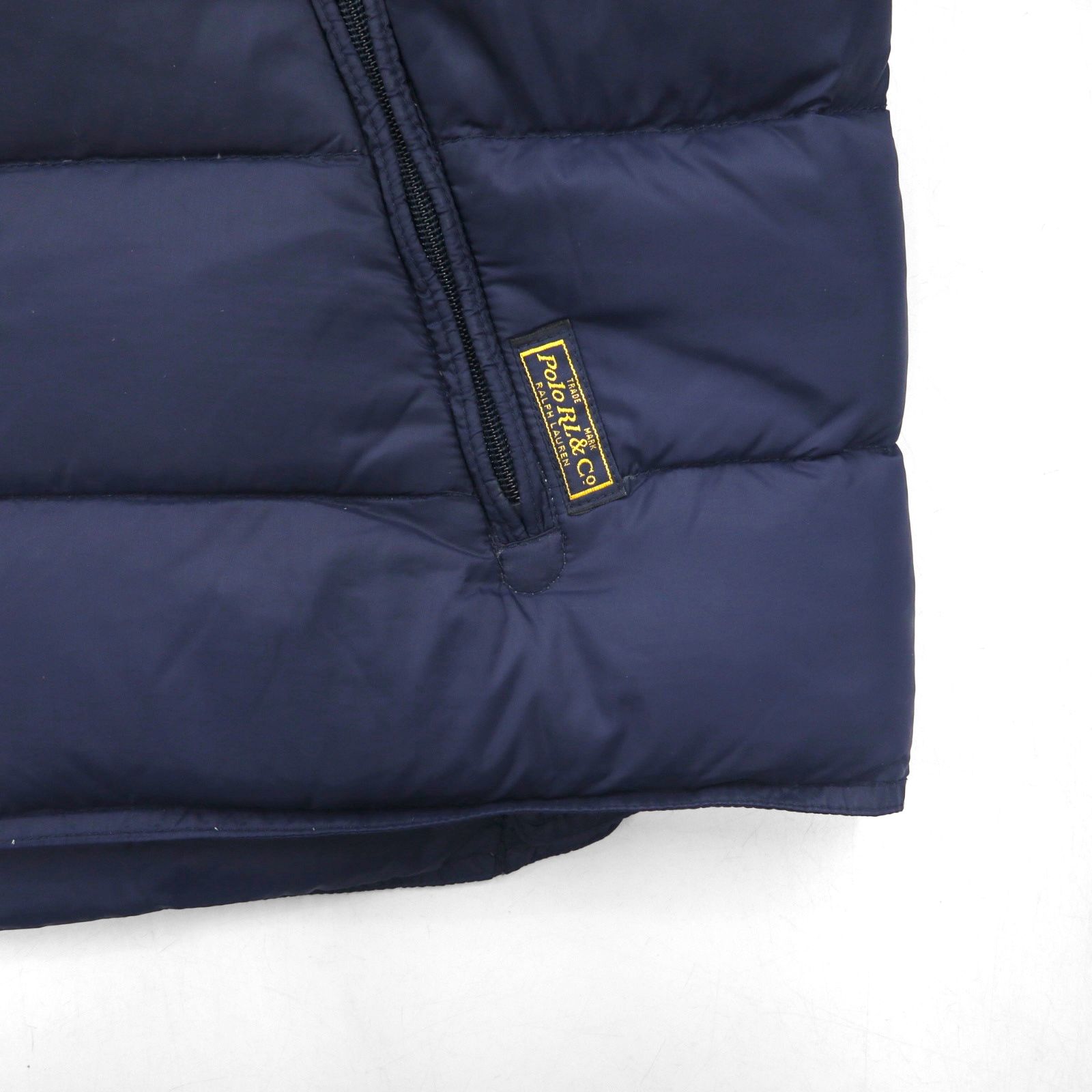 Polo Ralph Lauren XL Down Jacket in Navy with Chin Strap, Chest Pocket, and Stand Collar