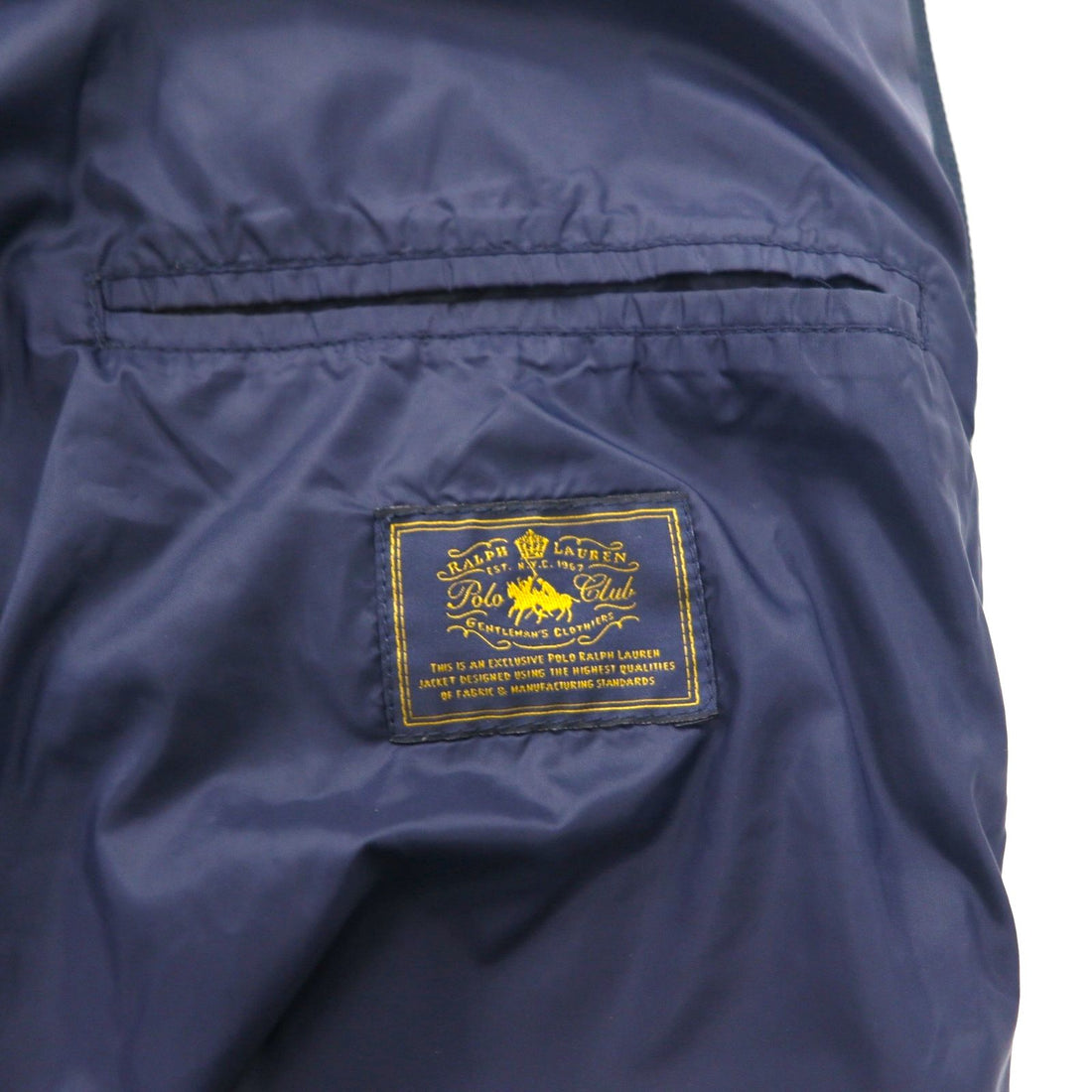 Polo Ralph Lauren XL Down Jacket in Navy with Chin Strap, Chest Pocket, and Stand Collar