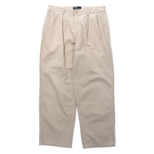 日本然リトテ-古着オンライン-Polo by Ralph Lauren 2タック ワイド チノパンツ 35 ベージュ コットン POLO CHINO-POLO BY RALPH LAUREN 2 TUCK Wide Chino Pants 35 Beige Cotton Polo Chino