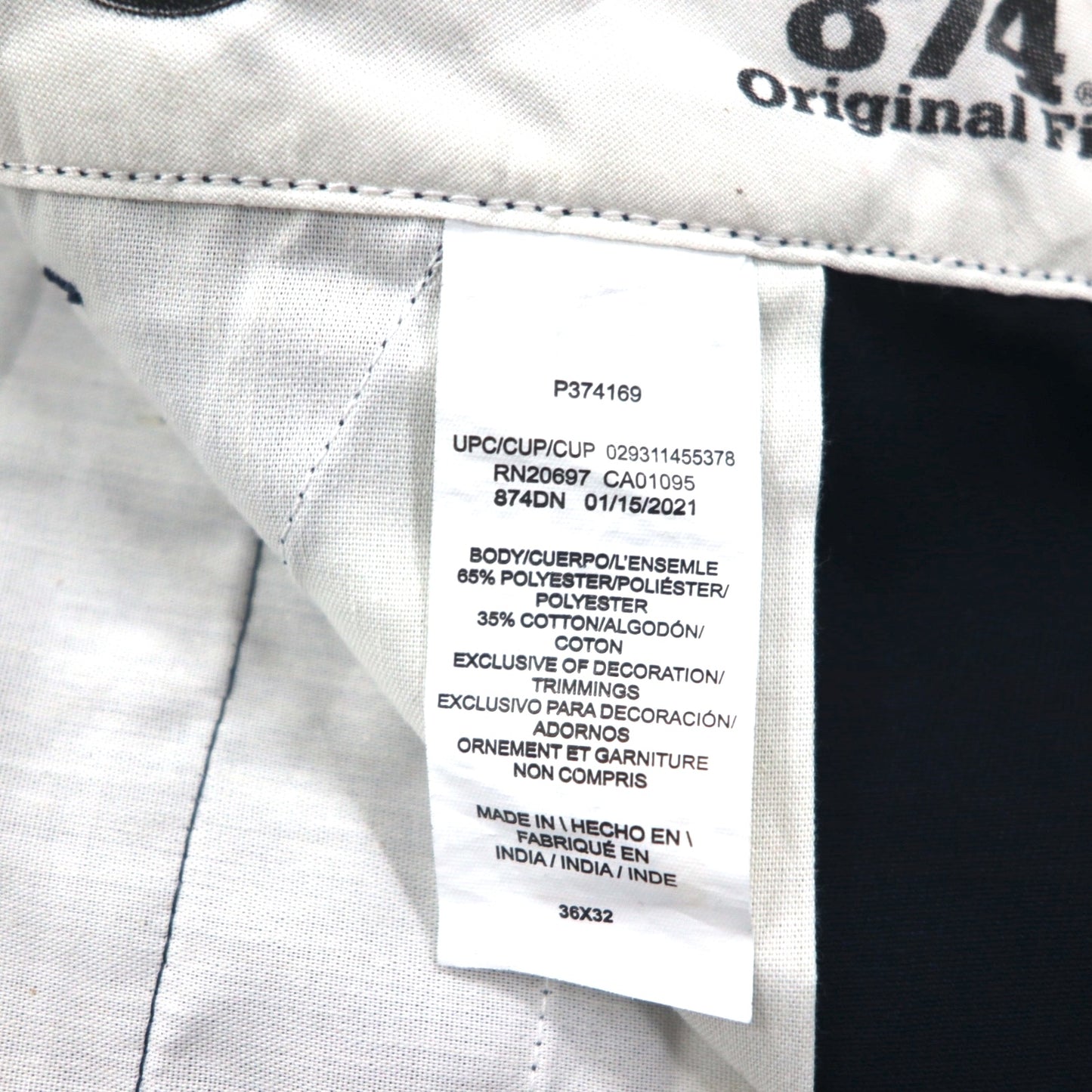 Dickies 874 Original Fit Work Chino Pants, Size L, Navy, Polyester and Cotton