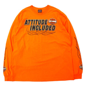 HARLEY DAVIDSON Fire Pattern Long Sleeve T-Shirt Long T-XL Orange Cotton ATTITUDE INCLUDED Big Size