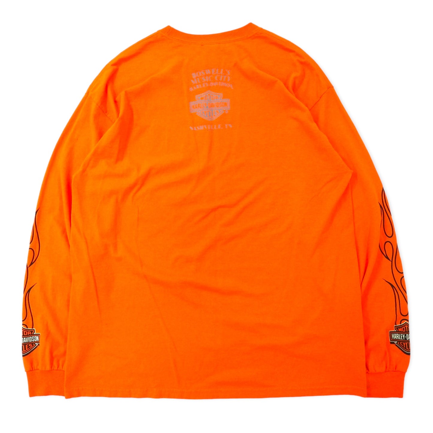 HARLEY DAVIDSON ファイヤーパターン ロングスリーブ Tシャツ ロンT XL オレンジ コットン ATTITUDE INCLUDED ビッグサイズ