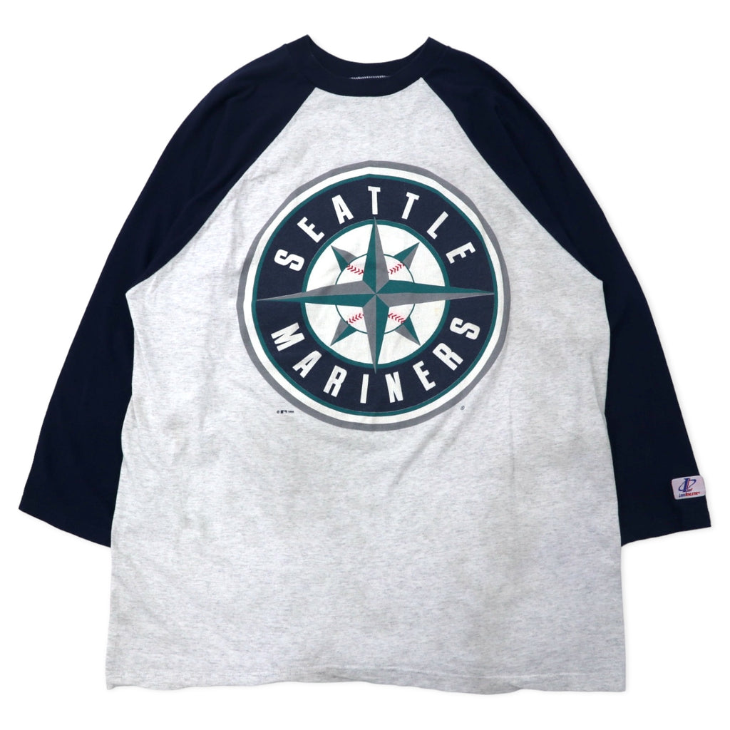 日本然リトテ-古着オンライン-USA製 90年代 LOGO ATHLETIC MLB ラグランスリーブ Tシャツ XL グレー ネイビー コットン マリナーズ ビッグサイズ-USA Made 90's LOGO ATHLETIC MLB Raglan Sleeve T-Shirt XL Gray Navy Cotton Mariners Big Size